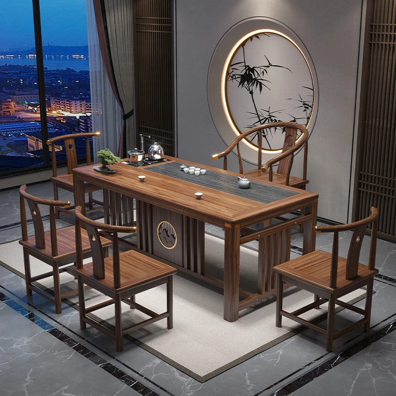 中式实木茶艺泡茶桌客厅办公家用一体办公室茶台茶台桌喝茶桌两用