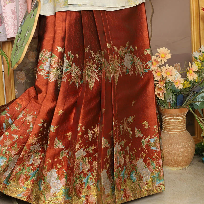 有风有光汉服春款马面裙枫叶妆花织金面料国风新中式百搭