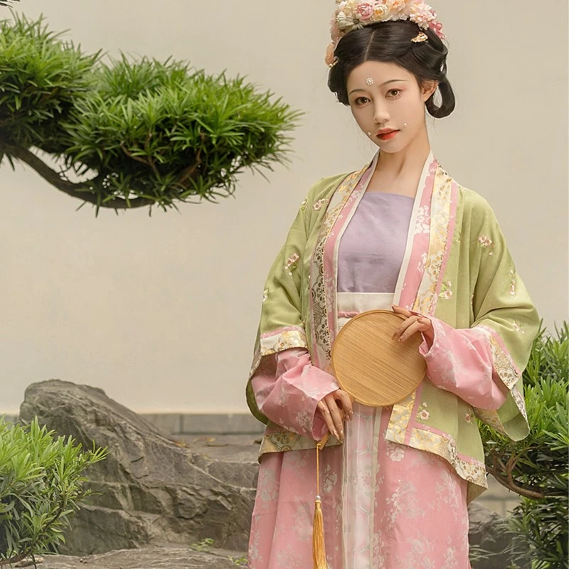 有风有光汉服宋制春夏汉服貉袖吊带百迭裙桃红柳绿平价