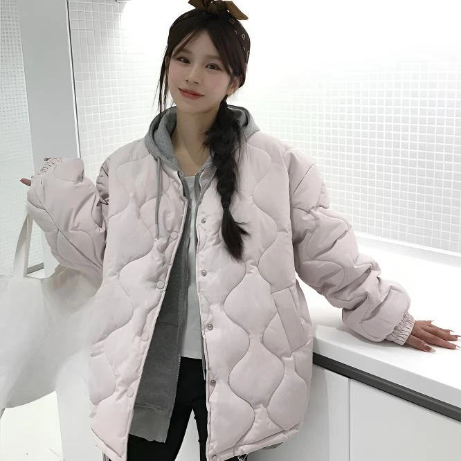 2024新款韩系菱格冬季棉服外套女小个子宽松慵懒风棉服保暖百搭