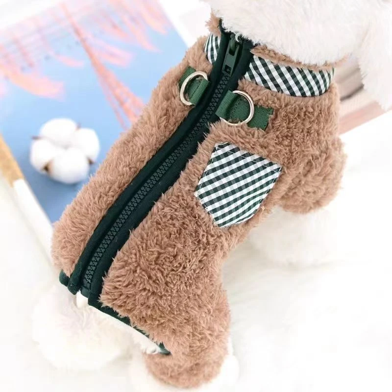 狗狗衣服秋冬款可牵引比熊泰迪贵宾雪纳瑞冬天加绒保暖四脚居家服