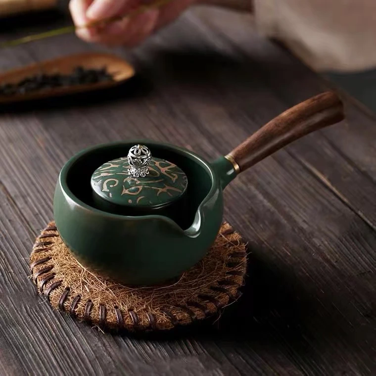 日式陶瓷茶壶复古小青柑松石绿专用泡茶壶单壶功夫茶具手柄侧把壶