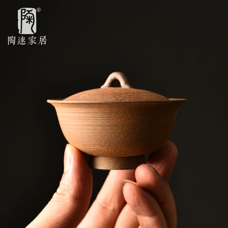 原矿粗陶老岩泥陶瓷茶具迷你元宝小容量盖碗手抓壶二才盖碗茶具