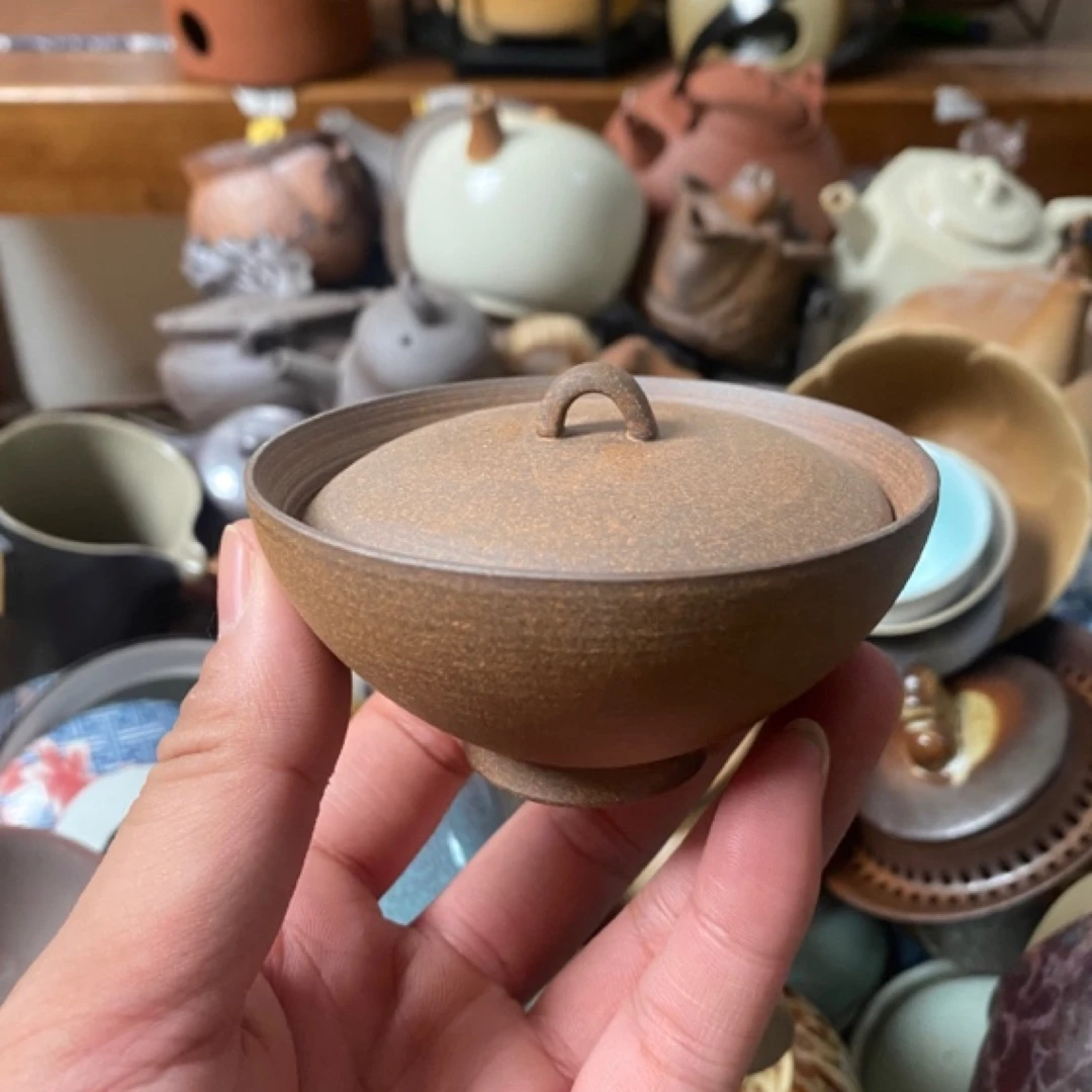 粗陶老岩泥无忧迷你小元宝盖碗80容量小盖杯无釉可养包浆透气好