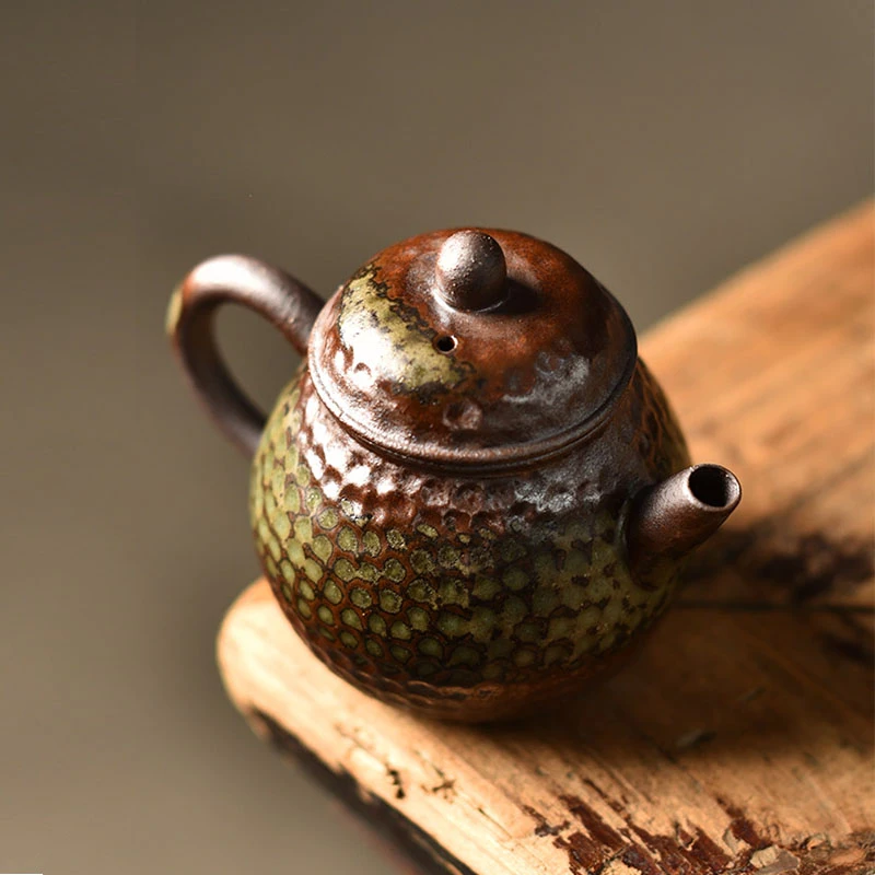 陶迷原矿粗陶清水柴烧陶瓷迷你小茶壶锤纹把把壶仿古小茶壶一人用
