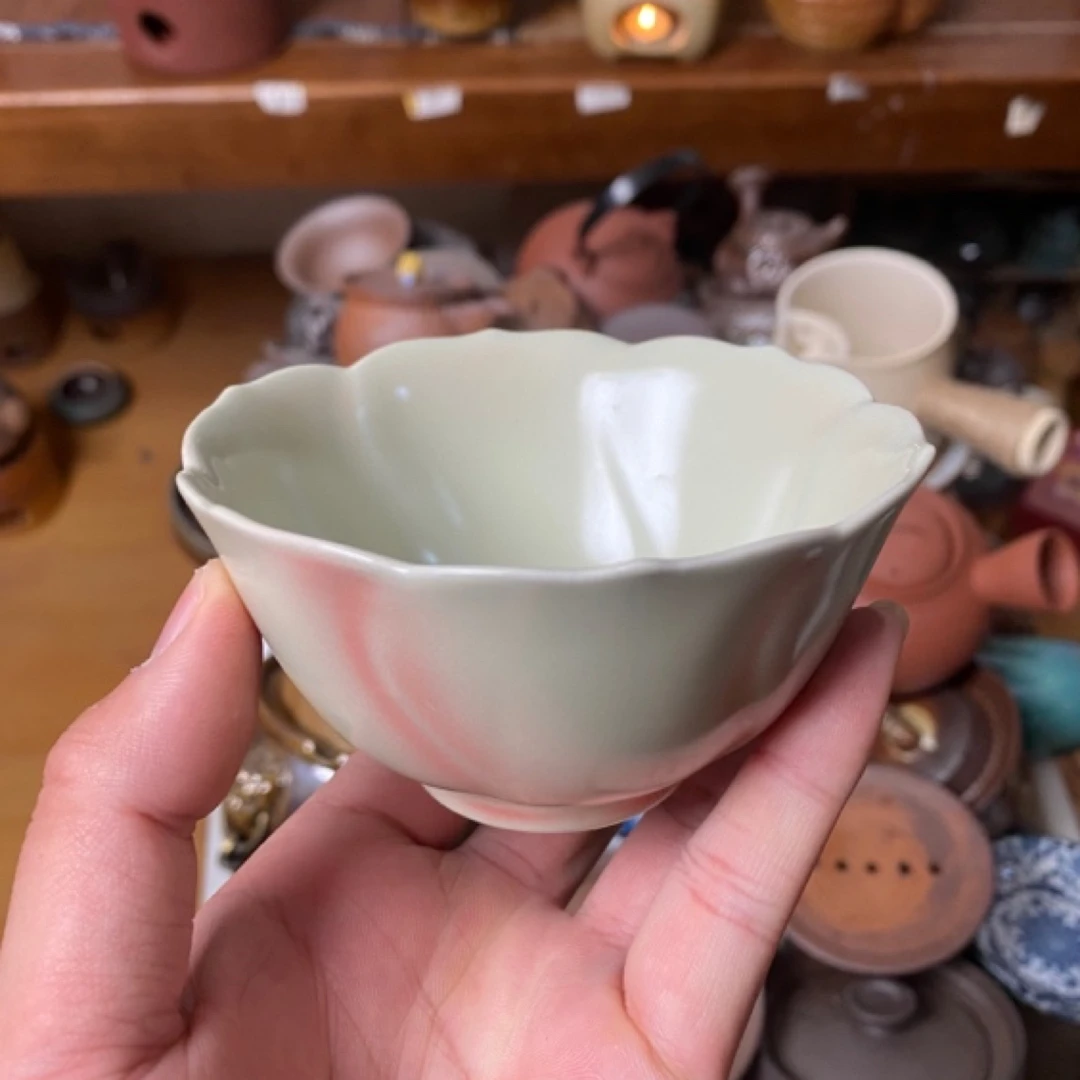 香灰胎汝窑朗红渐变莲花主人杯大容量100毫升品茗杯聚香杯抹茶碗