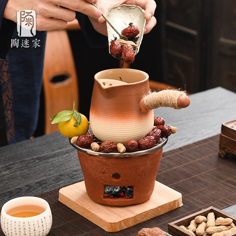 陶迷弯把罐罐茶壶围炉煮茶器具复古炭炉明火炉小型家用煮奶茶