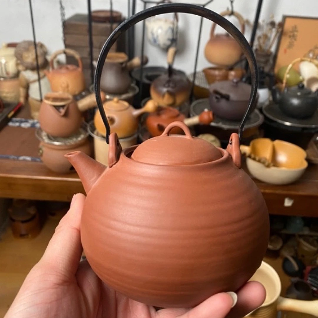 围炉煮茶紫砂朱泥砂跳壶手工提梁煮水壶400容量可电陶炉炭烧酒精