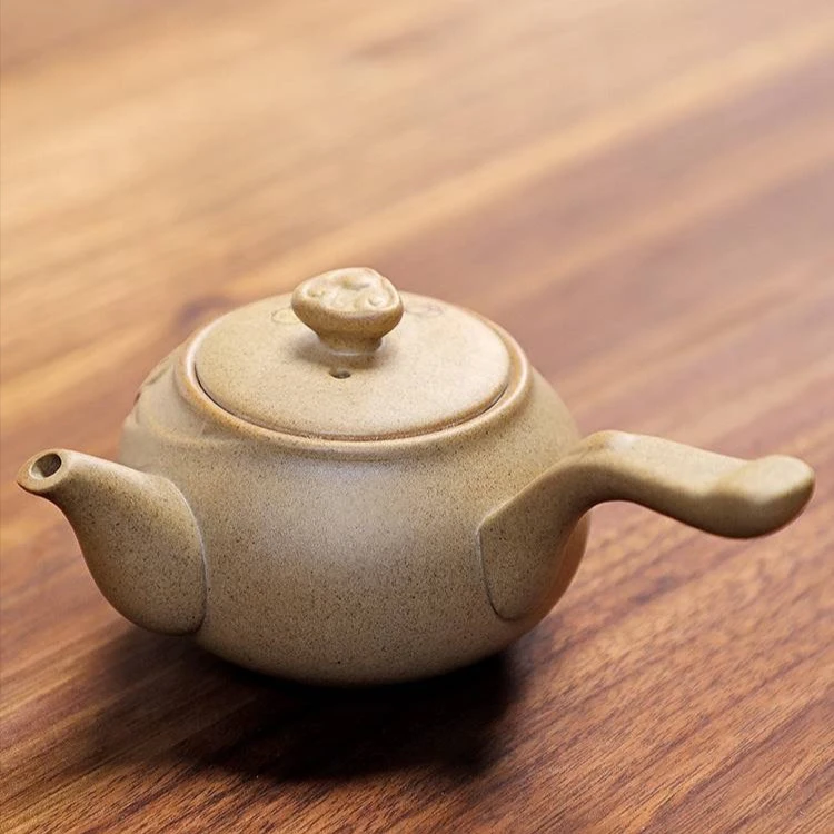 古朴侧把壶简朴荷花陶瓷个性茶壶创意泡茶侧把泥壶粗陶小号紫砂壶