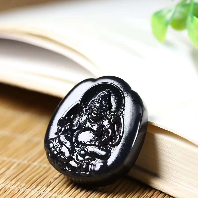 玉器工艺品天然新疆和田玉羊脂级墨玉玉石黄财神吊坠男式挂件批发