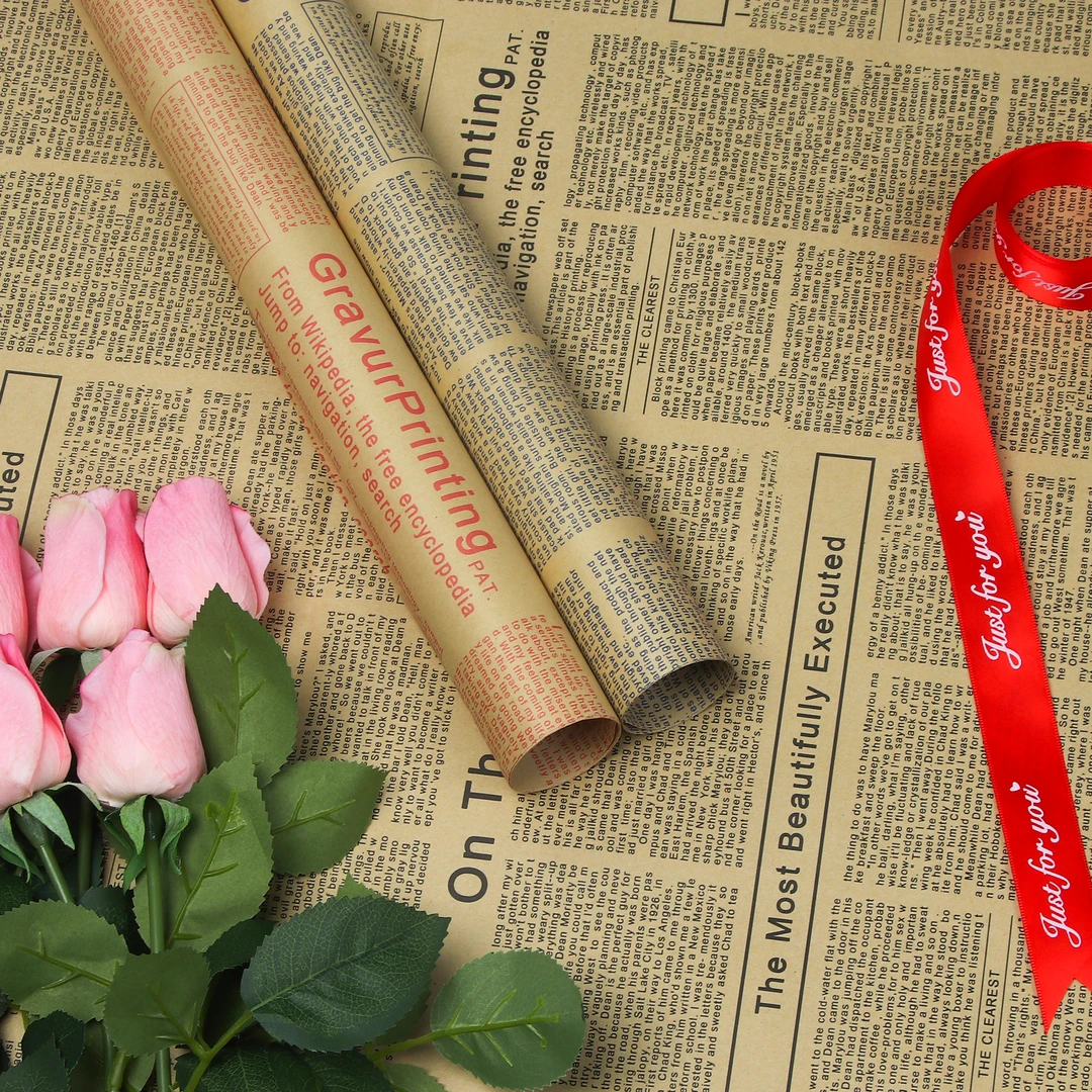 牛皮纸英文报简约包花纸花店资材鲜花包装材料