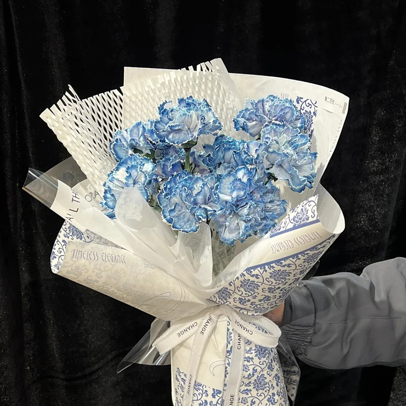 新中式青花瓷包装纸花艺资材复古花束氛围纸