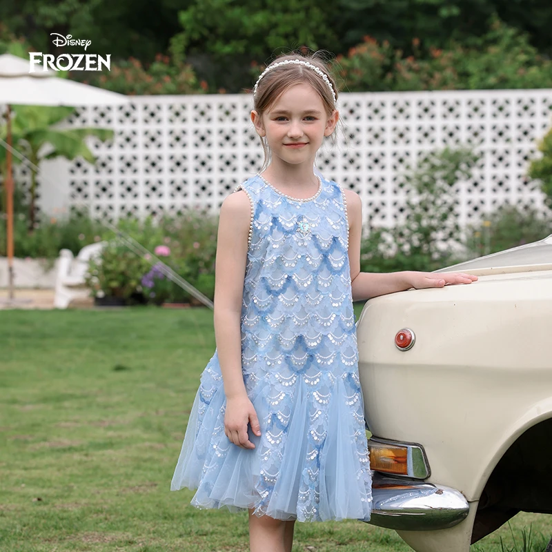 Disney/迪士尼连衣裙儿童爆款女童蓝色公主裙夏装高档小公主裙