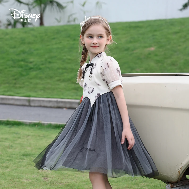 Disney/迪士尼新款女童连衣裙复古中国风中式甜美可爱碎花公主裙