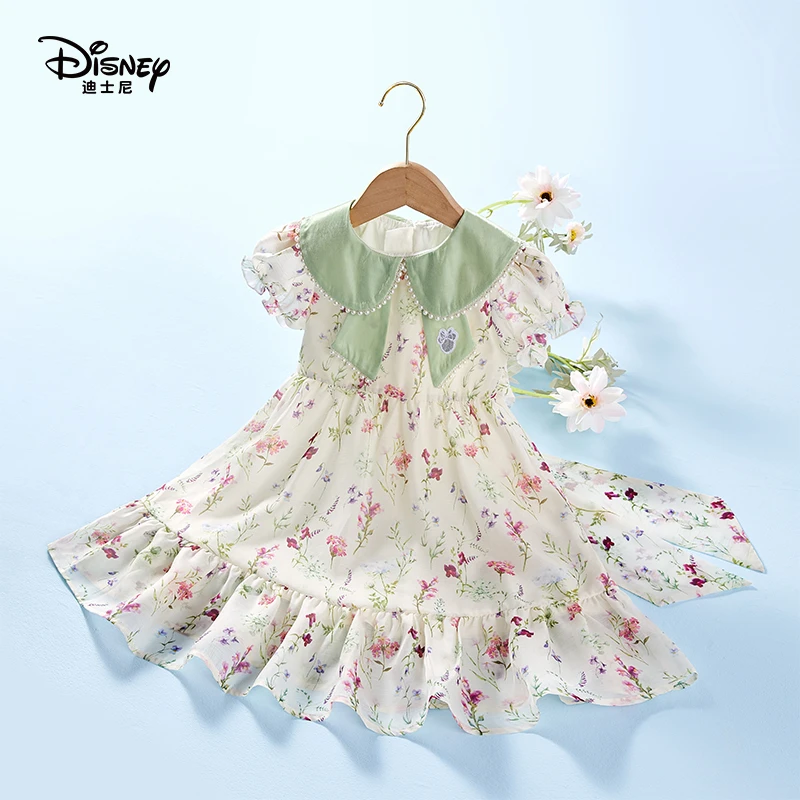 Disney/迪士尼新款春夏女童碎花连衣裙印花夏日a字洋气淑女公主裙