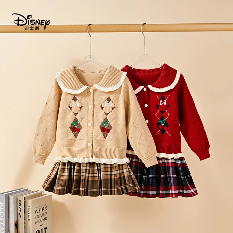 Disney/迪士尼秋季新款学院风女童套装洋气娃娃领女宝短裙套装