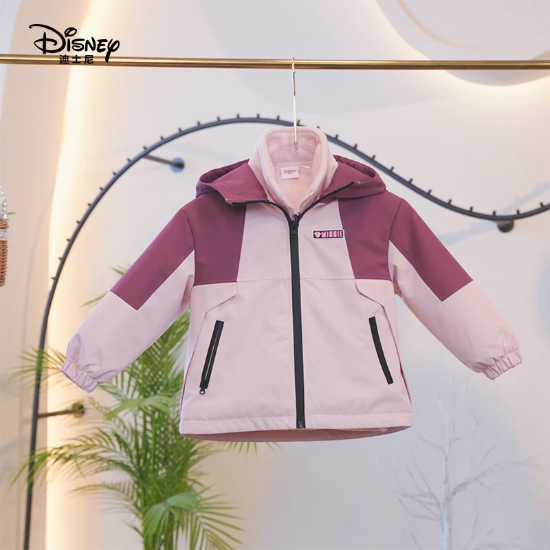 Disney/迪士尼秋冬女童新款童装加厚保暖撞色长袖外套儿童两件套