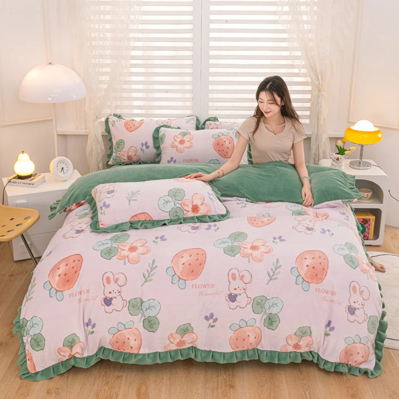 （新号开播）各种双面印花韩版单人磨毛加绒四件套 等绒被