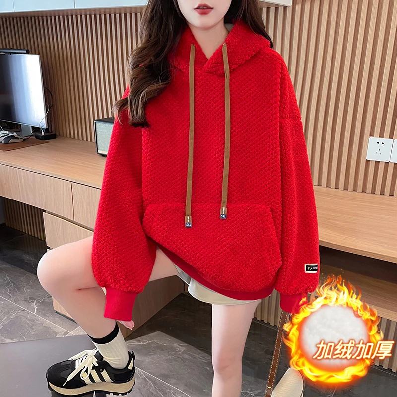 哺乳卫衣女加绒加厚连帽2023年新款秋冬爆款洋气宽松设计感外套
