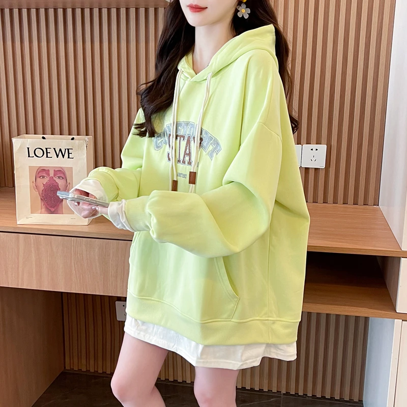 哺乳装春秋卫衣外出辣妈款高级感连帽长袖假两件薄款秋季喂奶衣服