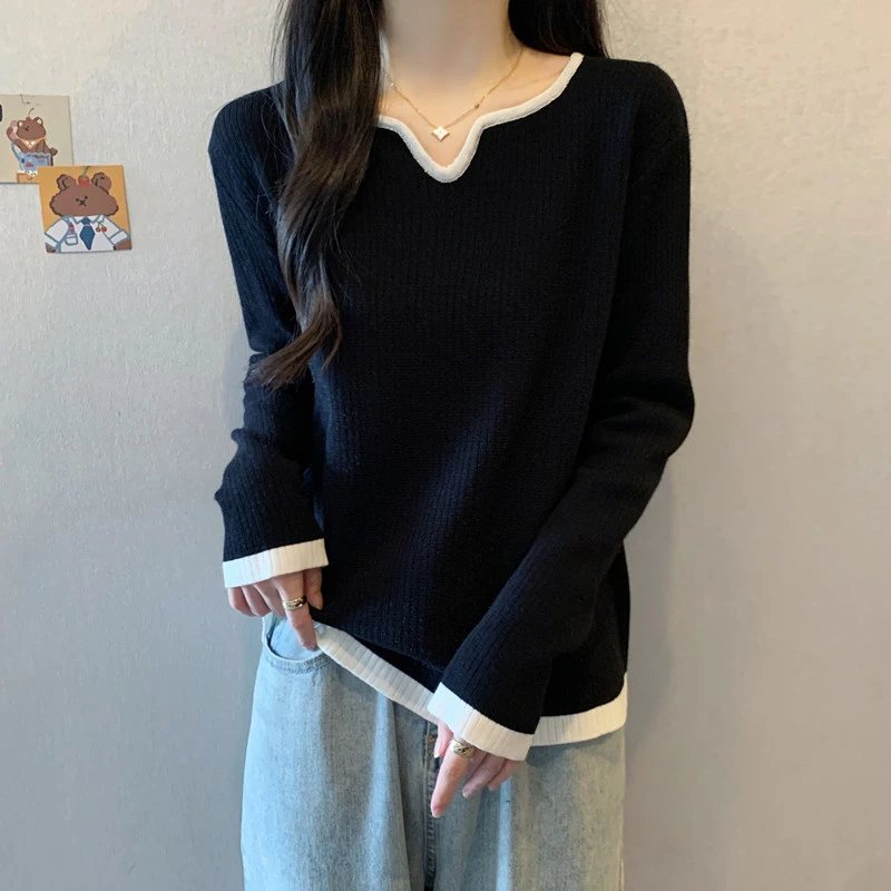 哺乳衣春秋款外穿长袖撞色时尚辣妈咪针织衫宽松减龄洋气喂奶上衣
