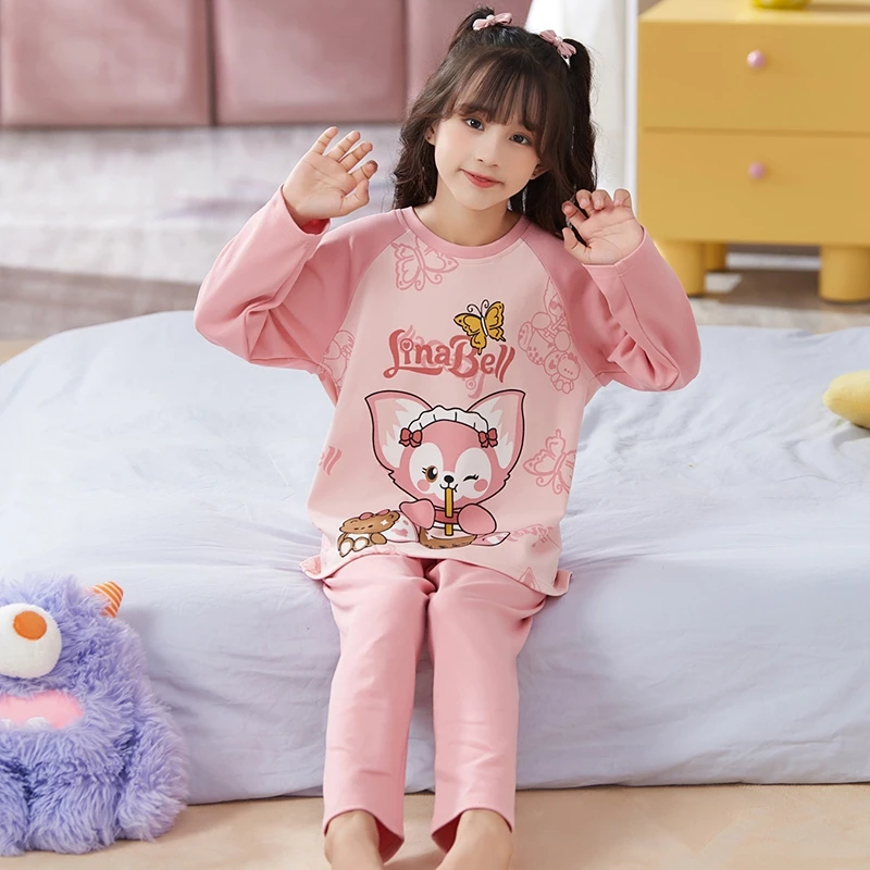 儿童睡衣卡通女孩子春秋季薄款纯棉女童家居服中大童100%全棉套装