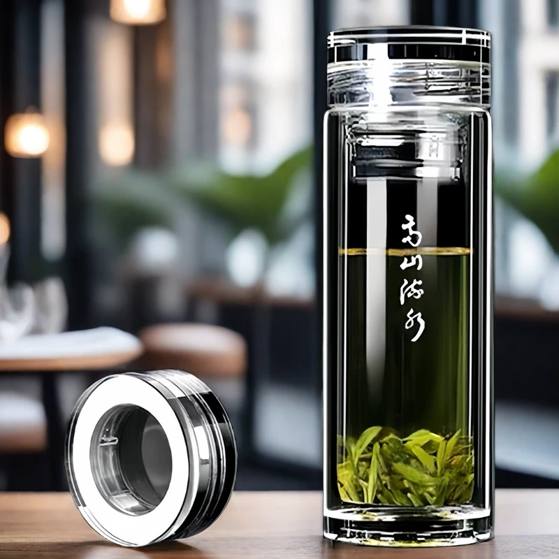 高档双层高硼硅玻璃隔热过滤晶莹泡茶杯男女便携车载茶水杯家用