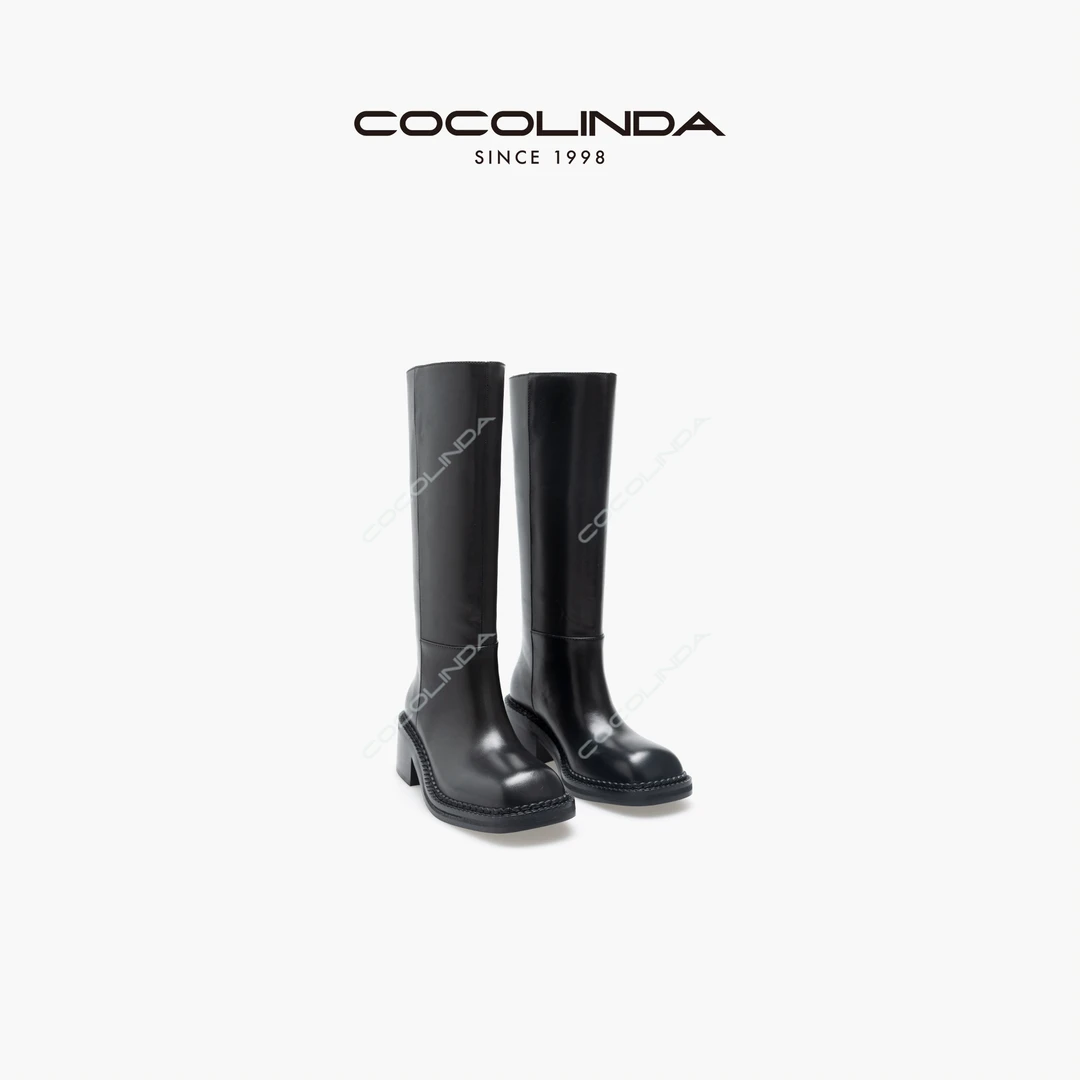 COCOLINDA | 进口牛皮 粗跟厚底增高长筒马丁靴X2316