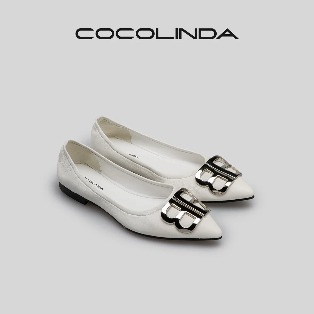 COCOLINDA琳达推荐 奶奶鞋银扣平底单鞋百搭尖头 X1024气质