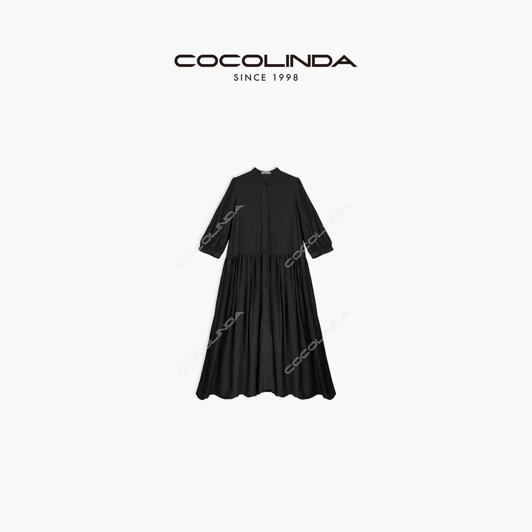 #COCOLINDA“庄园女主” 圆领系扣宽松长袖连衣裙 Q1594显瘦