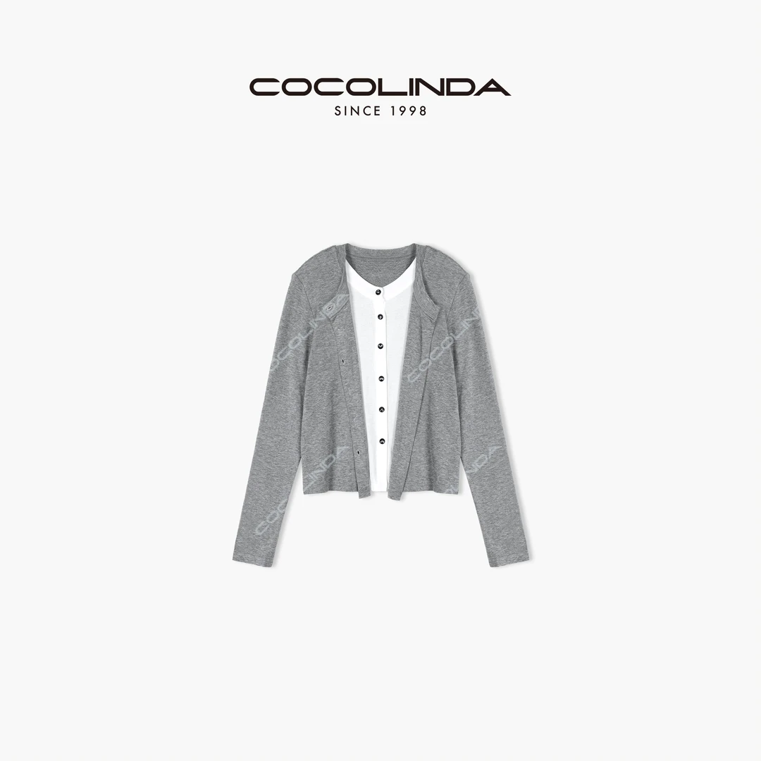 COCOLINDA | '假两件'撞色拼接长袖开衫S2264