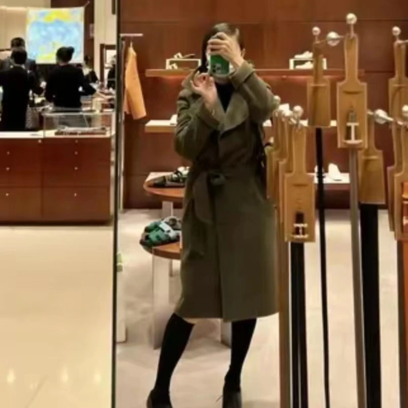 COCOLINDA琳达推荐 全手工翻领系带中长款大衣外套D1091