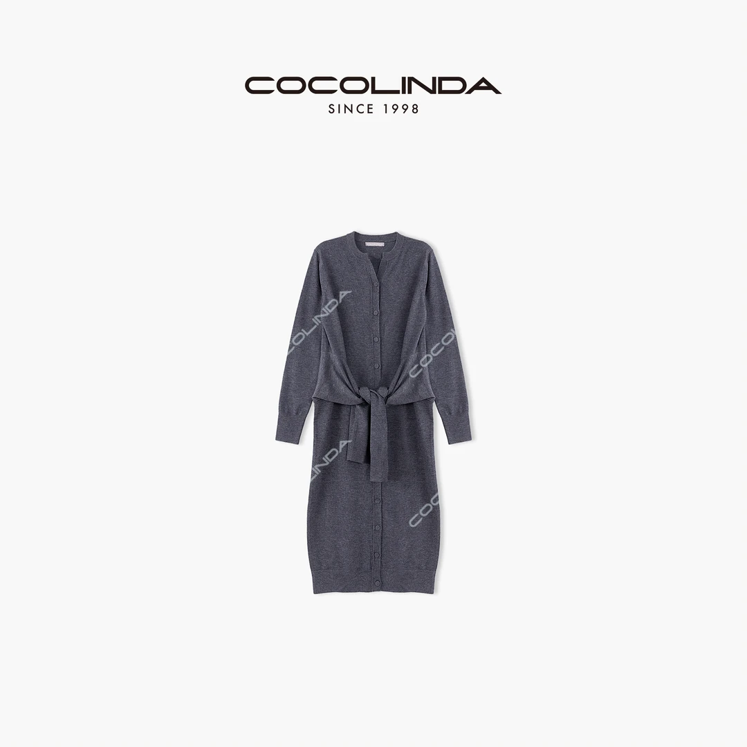 COCOLINDA | 休闲高级灰系带长袖连衣裙S2420