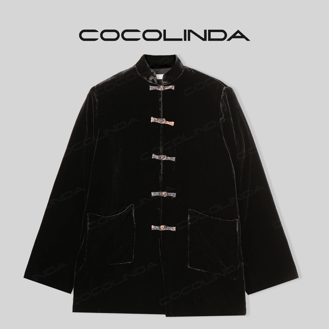 COCOLINDA琳达推荐中式真丝卷边冬季盘扣外套衬衫气质C1330