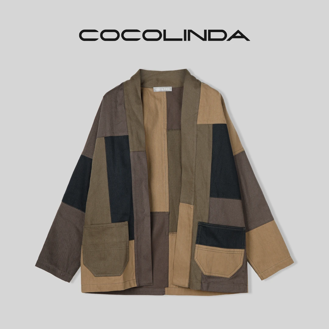 COCOLINDA琳达推荐方块拼接拼色开衫外套潮流宽松复古C1302