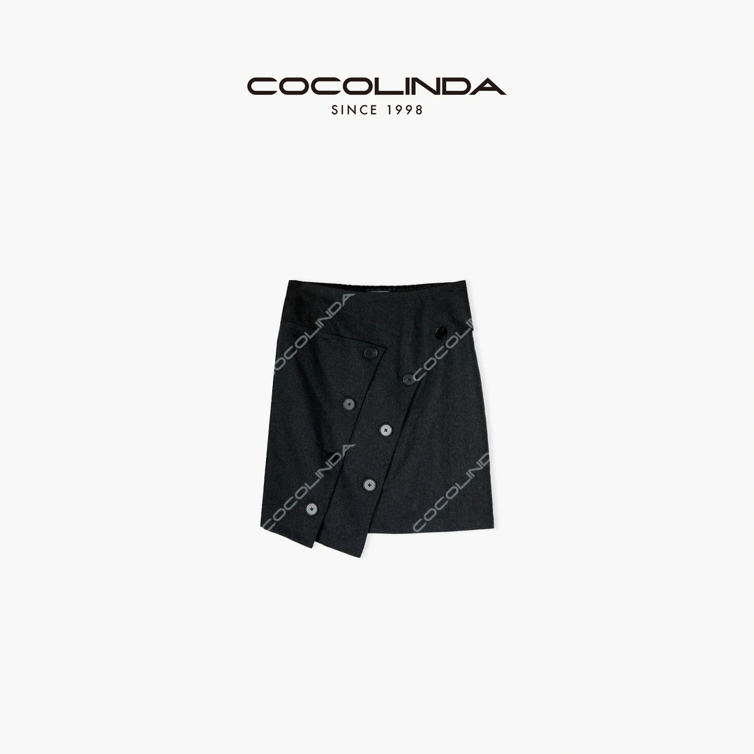 COCOLINDA琳达推荐双排扣时尚女士不规则西装裙黑色休闲Q978