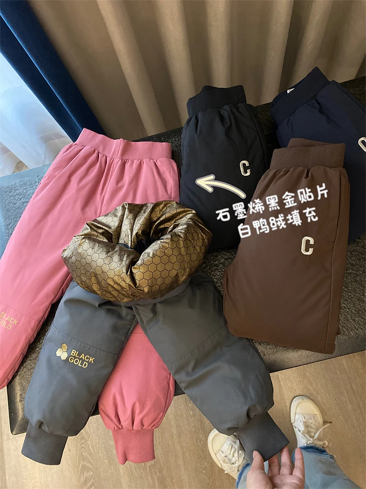 黑金羽绒裤男童外穿2023新款冬季加厚女童洋气保暖裤一条过冬