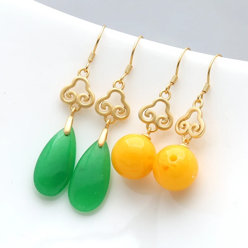 925银耳饰 古法金耳环耳坠配件DIY耳钩圆形珠子夹扣银扣头简约