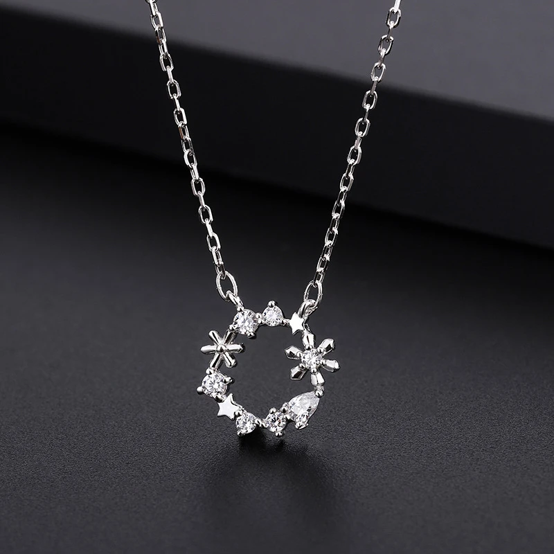 吊坠925银 s999纯银幸运花环项链女轻奢小众高级感颈链2023年新款