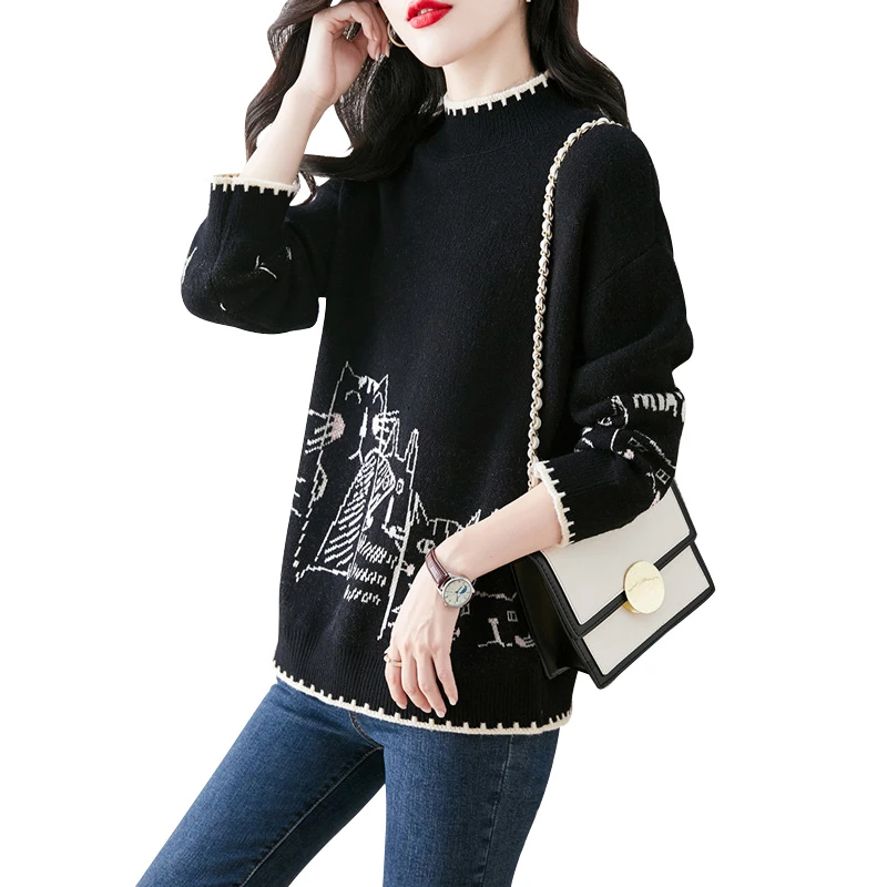 【品牌奥莱】丝柏舍2024春新款宽松慵懒风半高领针织衫S13Z0073Z