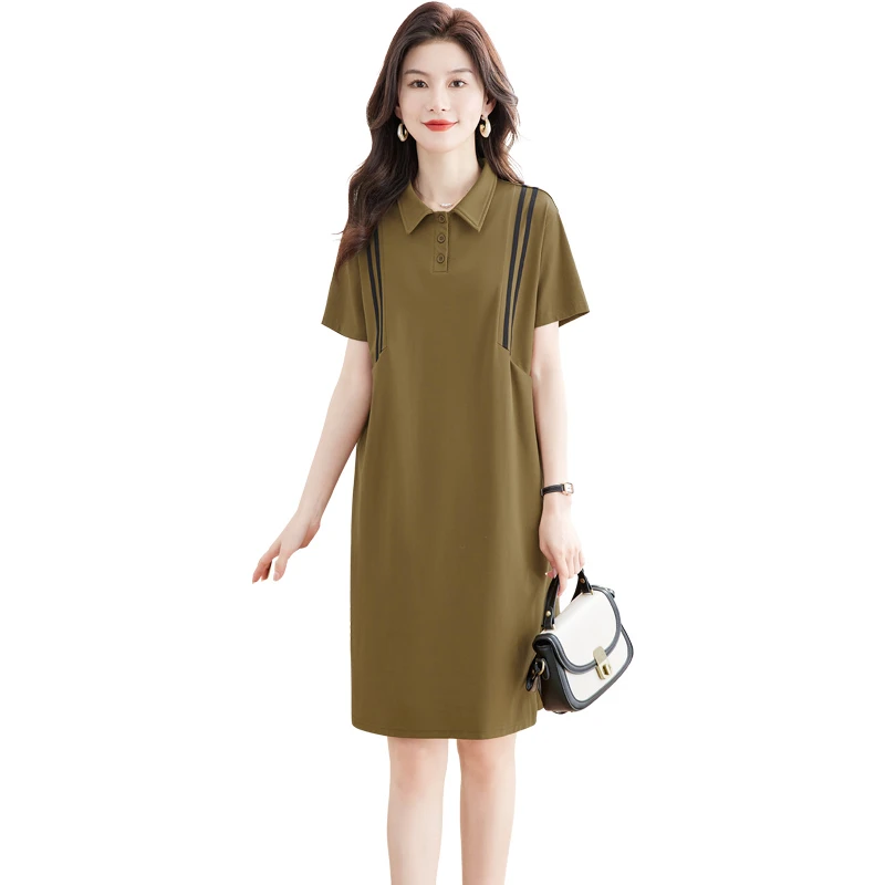 【品牌奥莱】丝柏舍2024夏新款女T恤裙POLO领宽松连衣裙S42R1456L