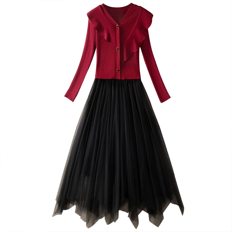 【品牌奥莱】丝柏舍2024春装荷叶边上衣搭半身裙套装S33B4447N