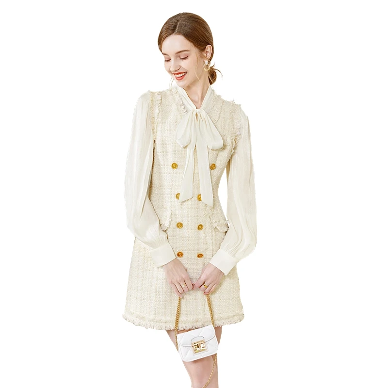 【品牌奥莱】她池2024春装新款女装无袖V领小香风连衣裙T33Z3127L