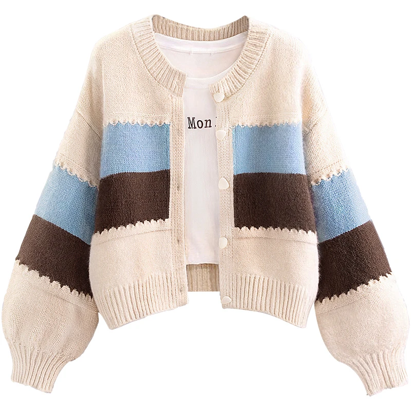 【品牌奥莱】丝柏舍春装女装落肩袖宽松撞色圆领针织衫S33X5325Z