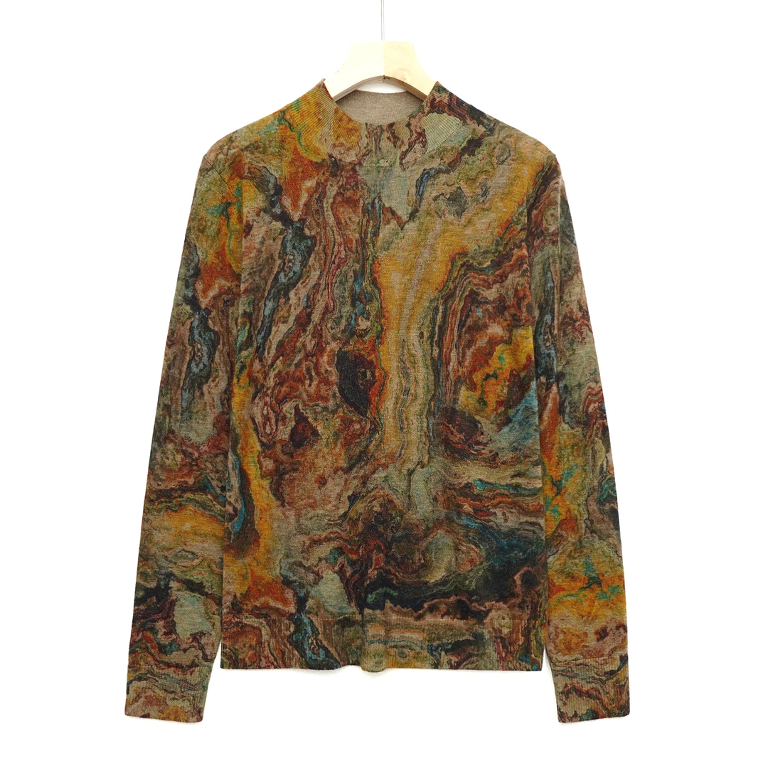 2024秋冬上新水溶羊毛衫时尚百搭印花打底衫绵羊毛上衣CD102809