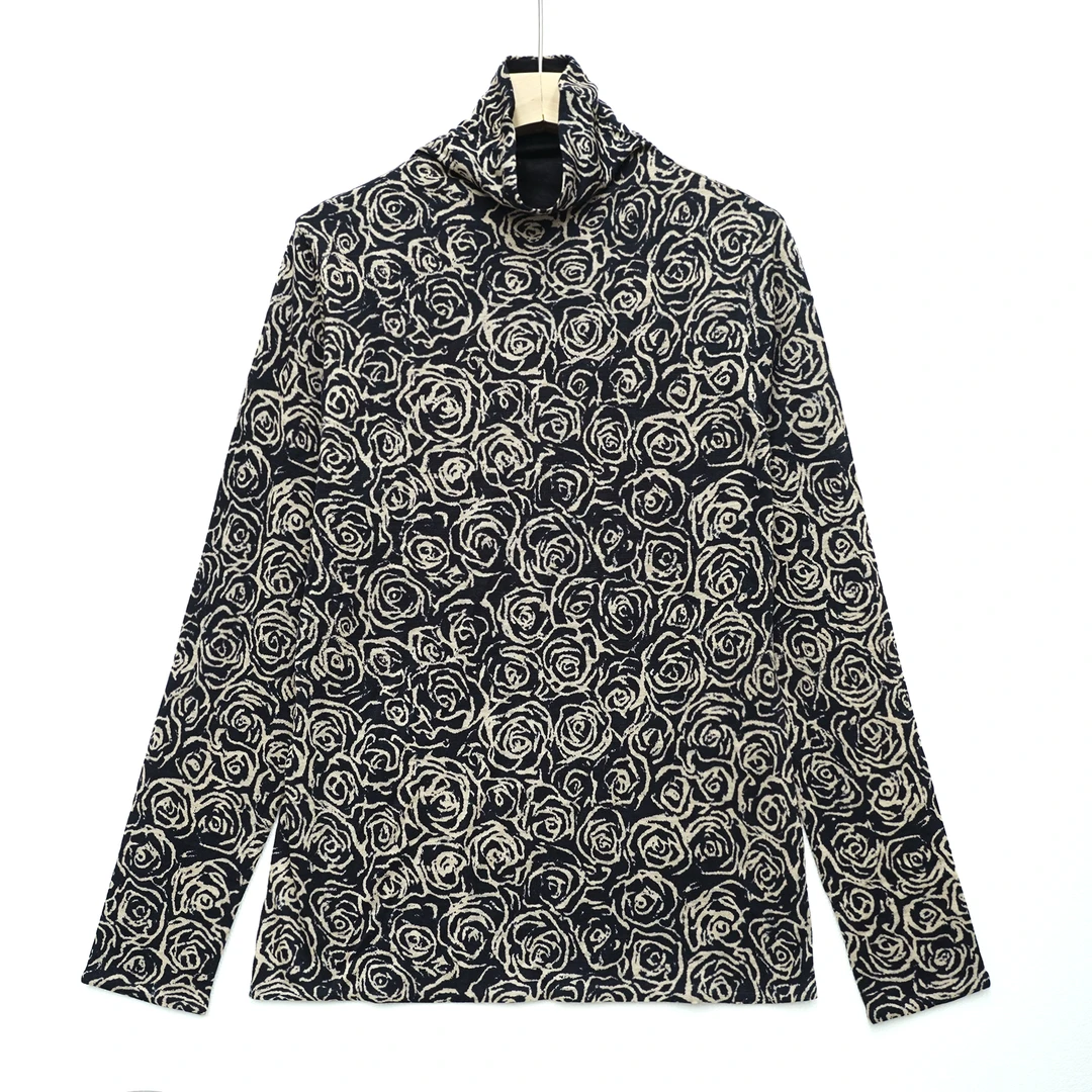 2024秋冬上新双层双面穿羊毛衫时尚印花打底衫绵羊毛上衣CD110501