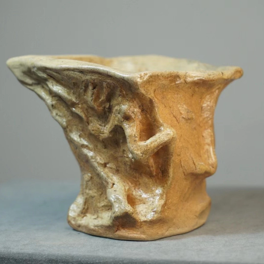 古法柴烧原矿紫砂段泥公道杯太湖石创意设计款方口