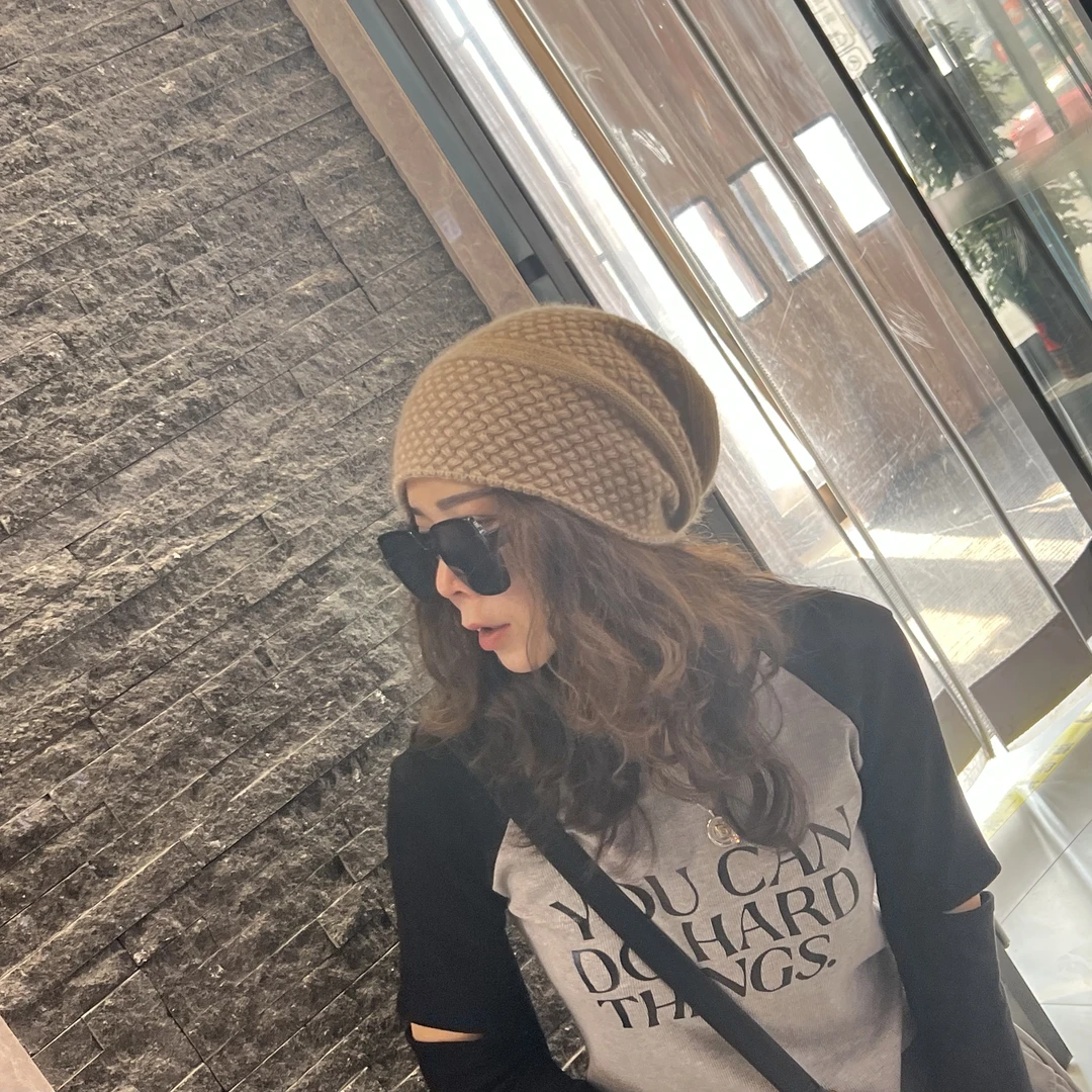 休闲针织帽网红山羊绒帽时尚百搭秋冬针织帽保暖包头帽休闲ins