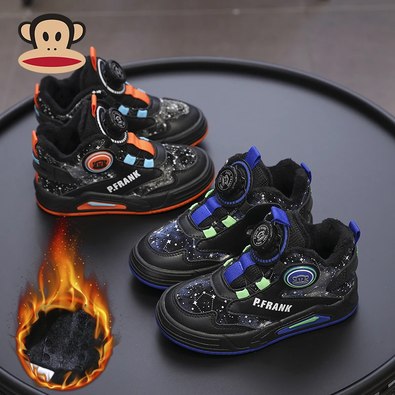 大嘴猴2024年冬季新款旋转纽扣运动鞋潮流时尚防撞耐磨夜光加绒款