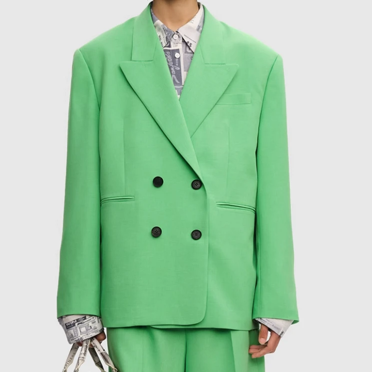 以类设计师品牌 SHORT SENTENCE经典廓形剪裁排扣绿廓形西装28226